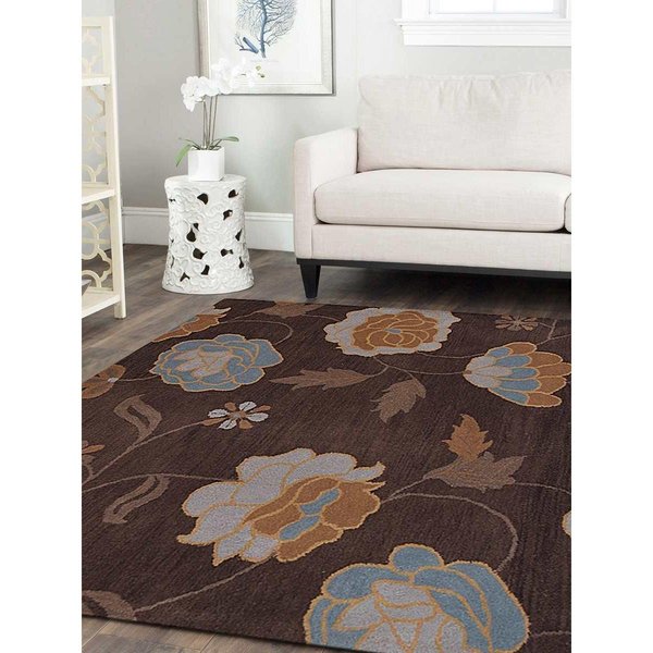 Glitzy Rugs 6 x 6 ft. Hand Tufted Wool Floral Square Area Rug, Brown UBSK00518T0004C3